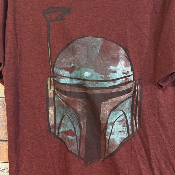 Star Wars Boba Fett Helmet Graphic Tee Medium Red Heather T-Shirt Mandalorian - Picture 2 of 6